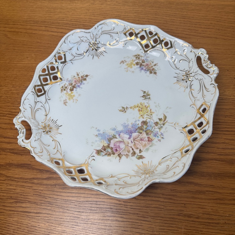 Antique C.T. Germany Carl Tielsch Enclosed Handles Porcelain‎ Serving Plate